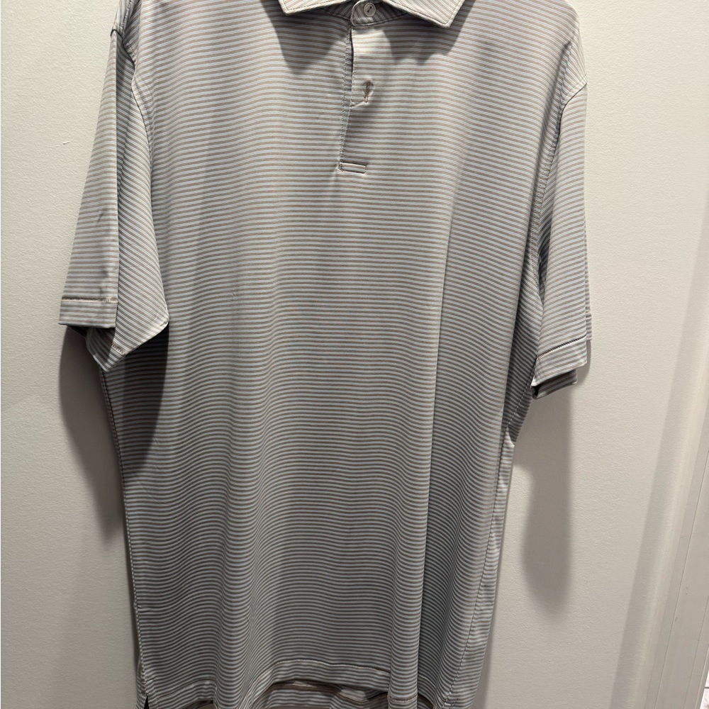 Peter Millar Baby Blue and Brown Micro Stripe Performance Polo Shirt